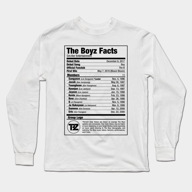 The Boyz Kpop Nutritional Facts Long Sleeve T-Shirt by skeletonvenus